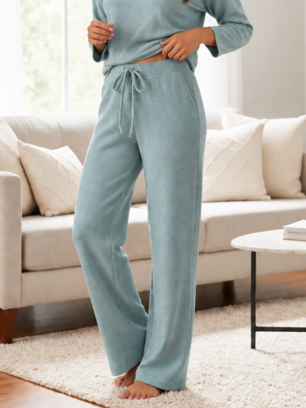 Zenana Snuggle Soft Hacci Lightweight Wide Leg Lounge Pants Drawstring Cozy NWT